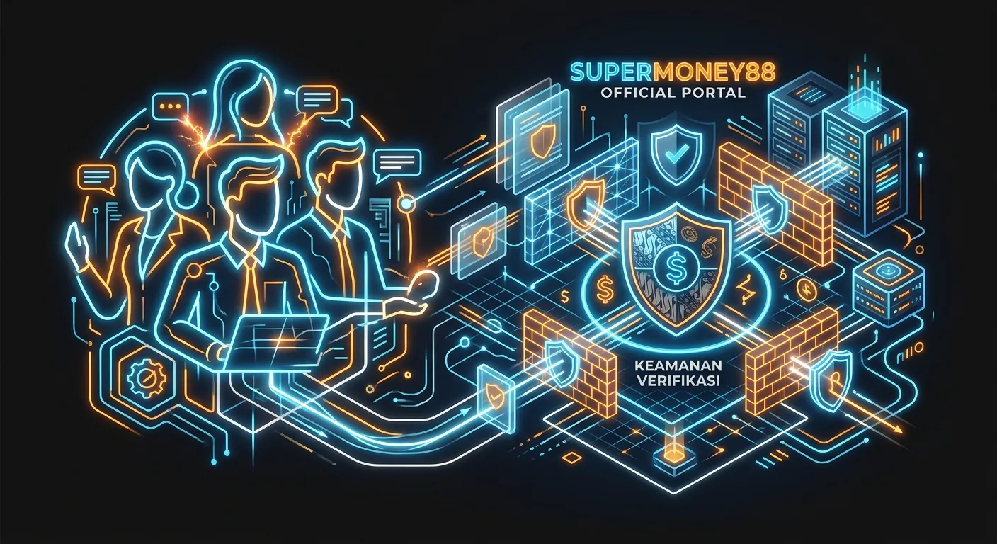 Ilustrasi profil tim dan arsitektur keamanan portal resmi SUPERMONEY88